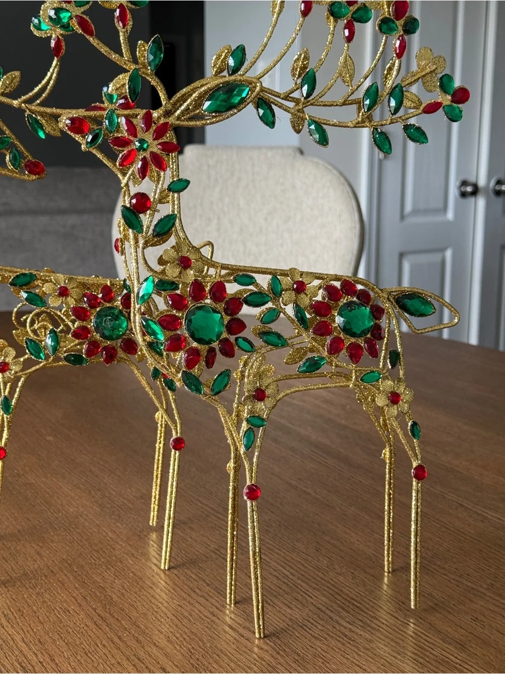 Jeweled Gold Holiday Deer Tabletop Statue | Christmas Decor